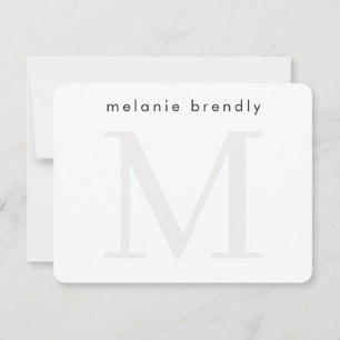 Minimalist Modern Monogram Silver White Note Card