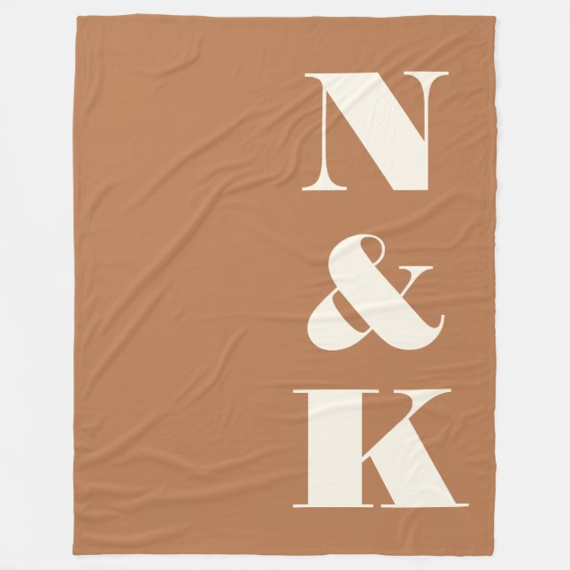 Minimalist Modern Monogram Terracotta Wedding Fleece Blanket (Front)