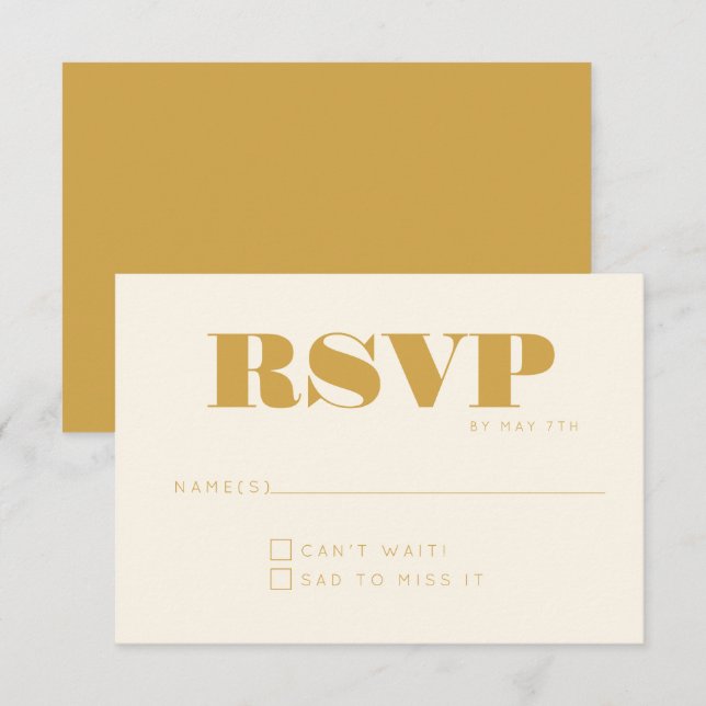 Minimalist Modern Monogram Yellow Chic Wedding RSV RSVP Card (Front/Back)