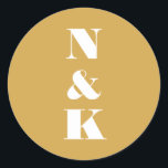 Minimalist Modern Monogram Yellow Custom Wedding  Classic Round Sticker<br><div class="desc">Minimalist Modern Monogram Wedding Personalised Classic Round Sticker with White Text on Yellow Background</div>
