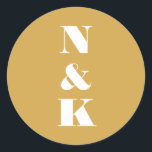 Minimalist Modern Monogram Yellow Custom Wedding  Classic Round Sticker<br><div class="desc">Minimalist Modern Monogram Wedding Personalised Classic Round Sticker with White Text on Yellow Background</div>