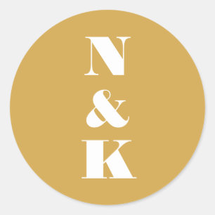 Minimalist Modern Monogram Yellow Custom Wedding  Classic Round Sticker