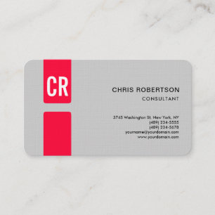 Minimalist Modern Monogrammed Linen Paper Red Grey Business Card