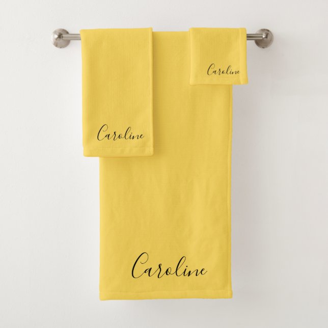 Minimalist modern mustard yellow bath towel set (Insitu)