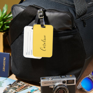 Minimalist modern mustard yellow luggage tag