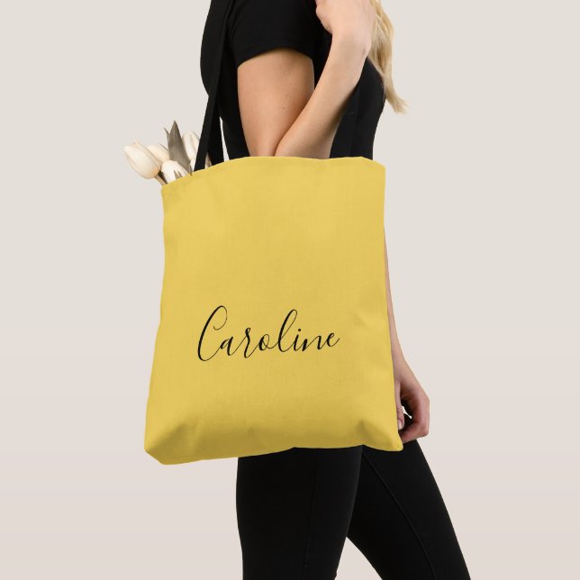 Minimalist modern mustard yellow tote bag (Close Up)