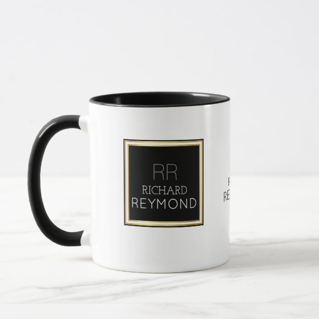minimalist modern name & initials on elegant b/w mug (Left)
