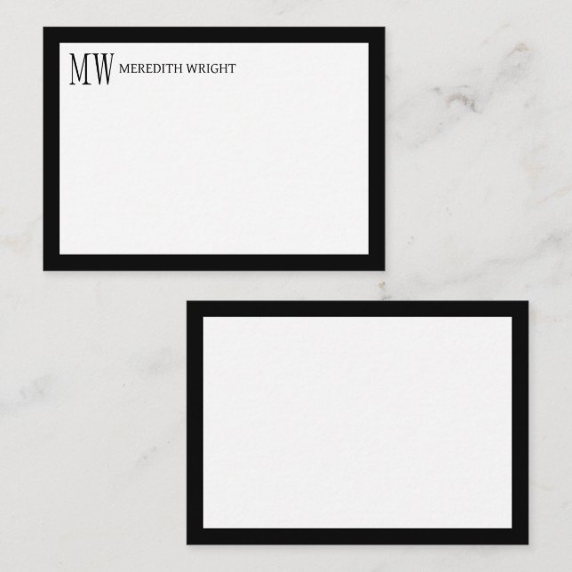 Minimalist Modern Navy Blue Border Monogram Card (Front/Back)
