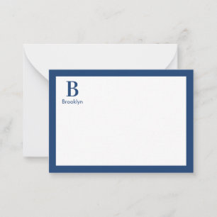 Minimalist Modern Navy Blue Border Monogram Card