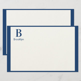 Minimalist Modern Navy Blue Border Monogram Stationery