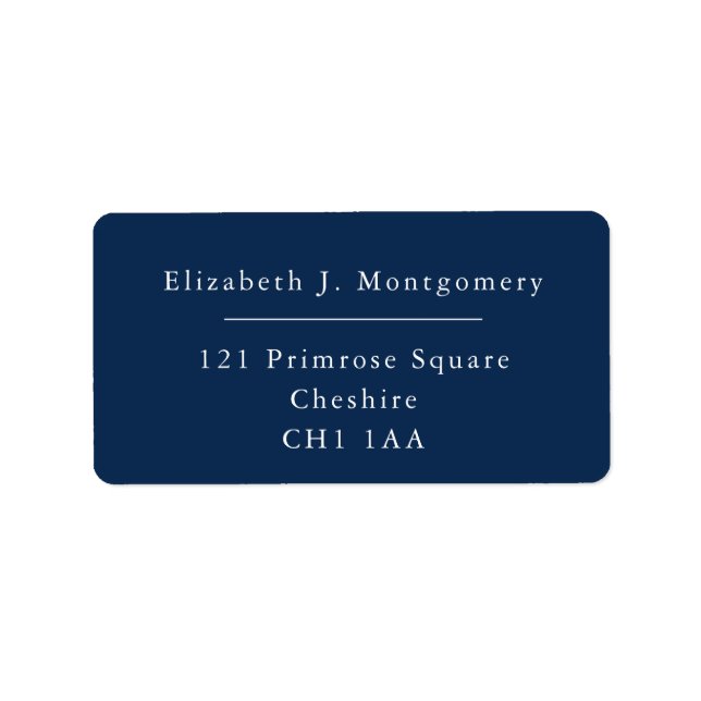 Minimalist Modern Navy Blue Return Address Label (Front)