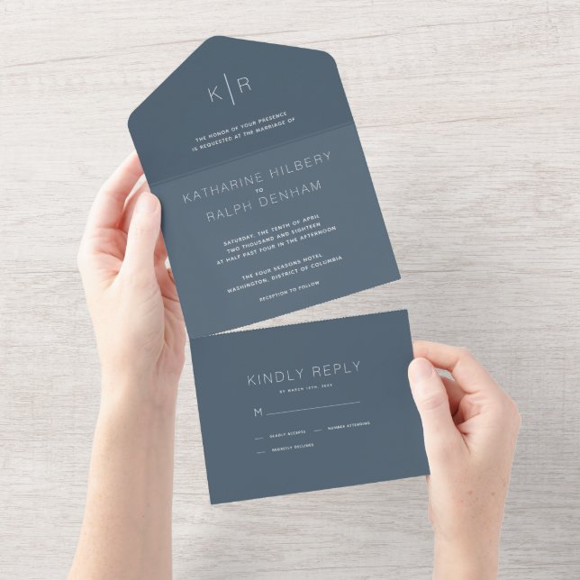 Minimalist Modern Navy Blue Wedding All In One Invitation (Tearaway)