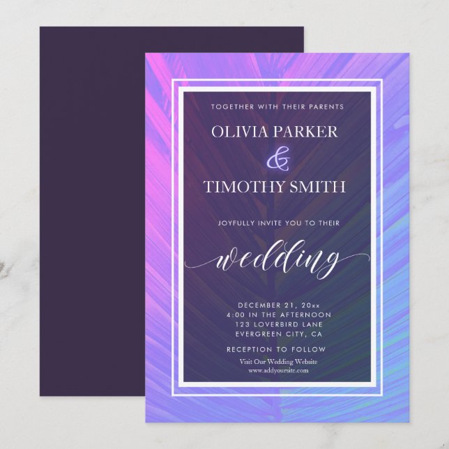 Minimalist Modern Neon Tropical Palm Wedding Invitation (Front/Back)