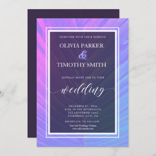 Minimalist Modern Neon Tropical Palm Wedding Invitation