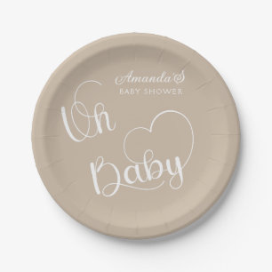 Minimalist Modern Neutral Beige baby shower Paper Plate