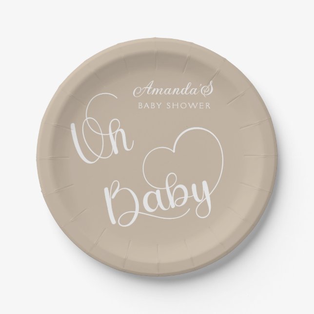 Minimalist Modern Neutral Beige baby shower  Paper Plate (Front)