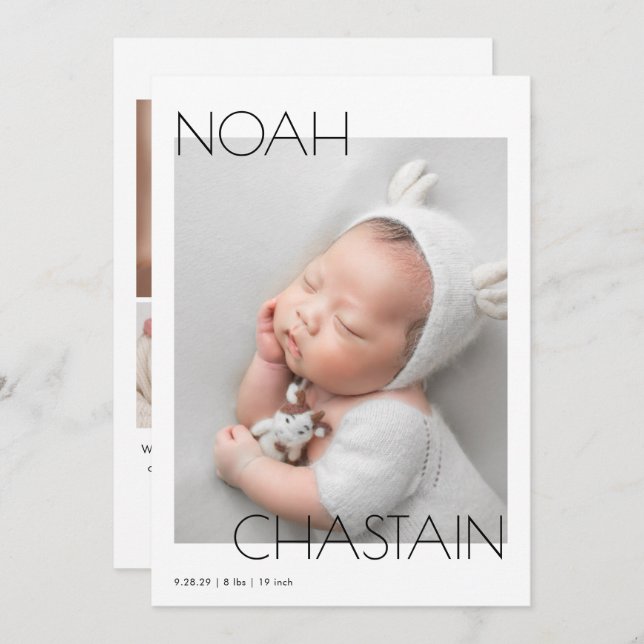 Minimalist Modern Newborn Baby Photo Collage Birth Announcement (Front/Back)