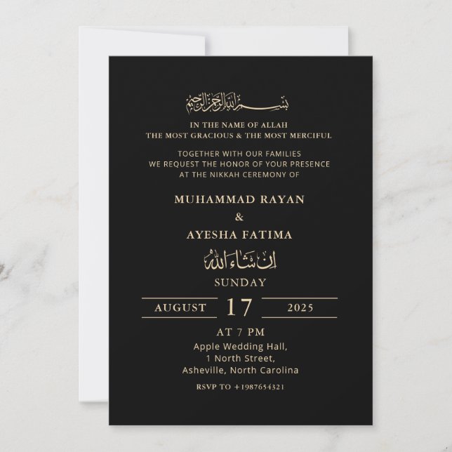 Minimalist Modern Nikkah Arabic Islamic Wedding Invitation (Front)