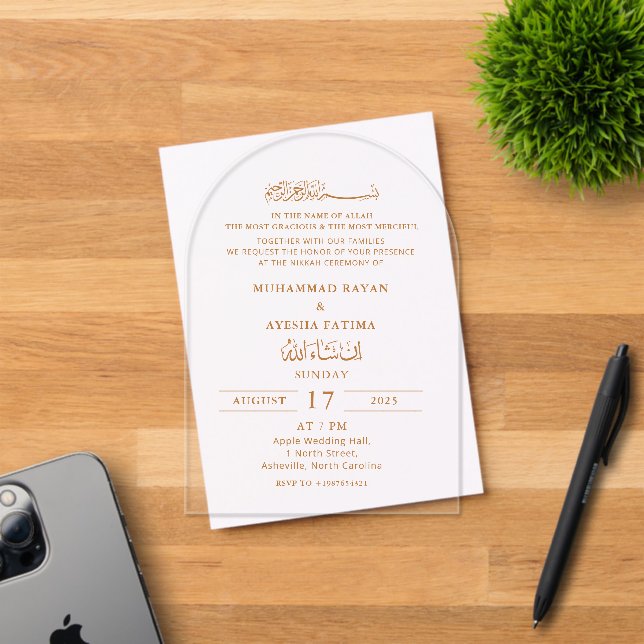 Minimalist Modern Nikkah Muslim Islamic Wedding Acrylic Invitations (Insitu (Invitation Card))