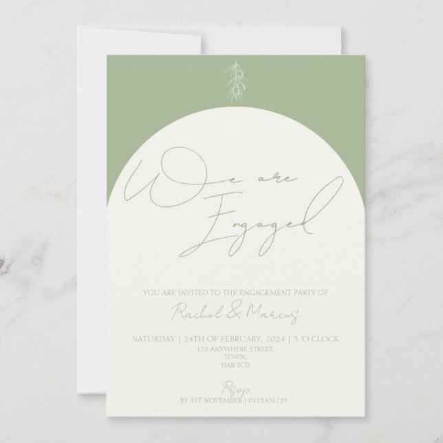 Minimalist Modern Olive Arch Engagement Party Invitation (Front)