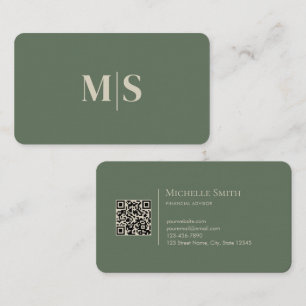 Minimalist Modern Olive Green Initials QR Code Business Card