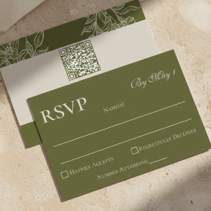 Minimalist Modern Olive Green QR Wedding RSVP Card
