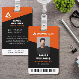Minimalist Modern Orange & Black with Barcode ID ID Badge