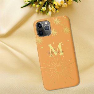 Minimalist modern orange gold monogram  iPhone 11 pro case