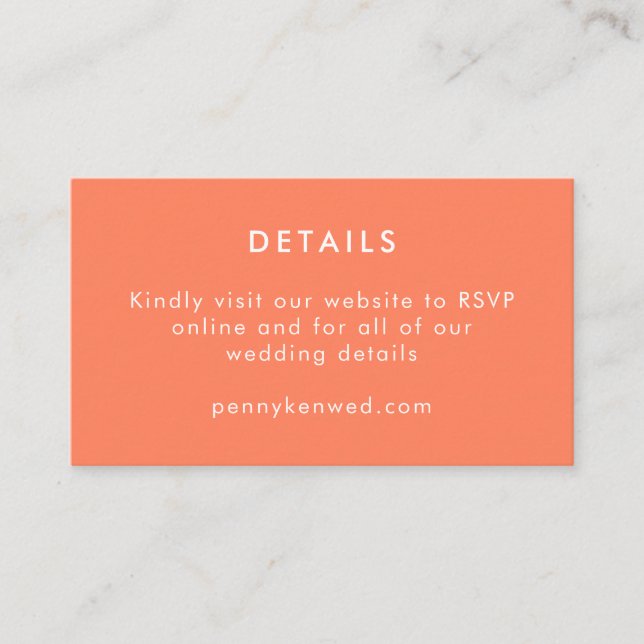 Minimalist Modern Orange Tangerine Wedding  Enclosure Card (Front)