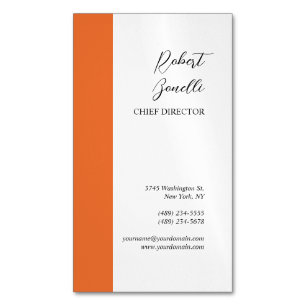 Minimalist Modern Orange White Colour Personalised Magnetic Business Card