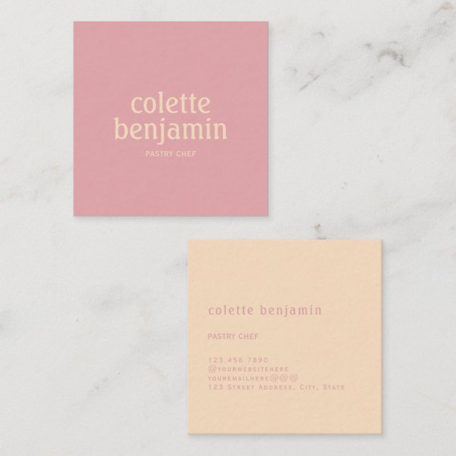 Minimalist Modern Pastel Pink & Pale Peach Square Business Card (Front/Back)