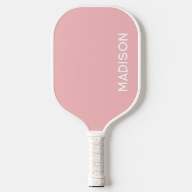 Minimalist Modern Pastel Pink White Monogram Name Pickleball Paddle (Front)