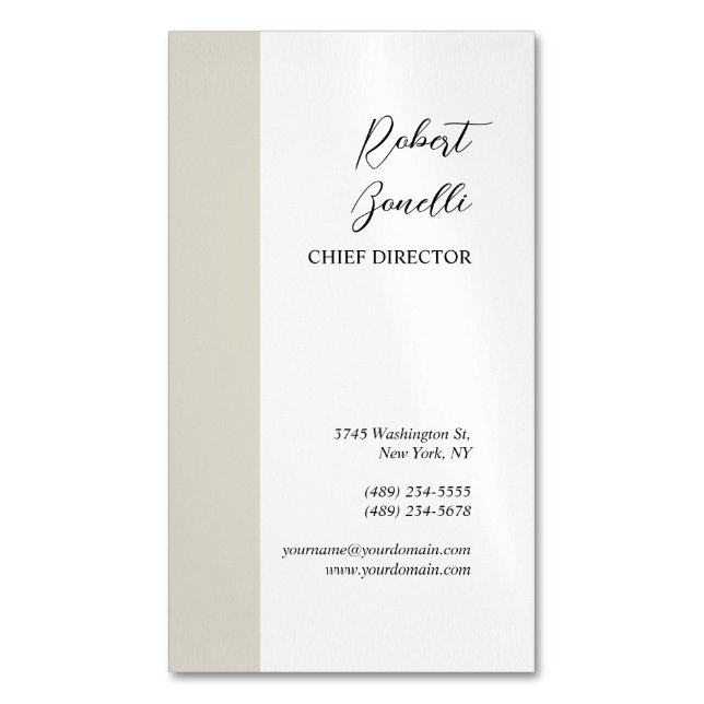 Minimalist Modern Pastel White Colour Personalised Magnetic Business Card (Front Vertical)