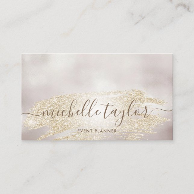 Minimalist modern pearl gold brush signature business card (Front)