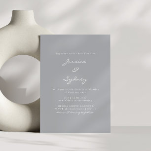 Minimalist Modern Pewter Grey Script Wedding Invitation