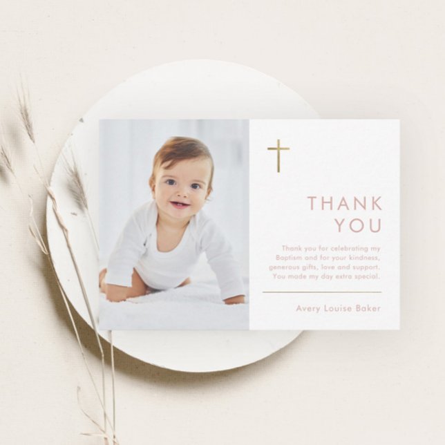Minimalist Modern Photo Baptism Thank You Card (Creator Uploaded)
