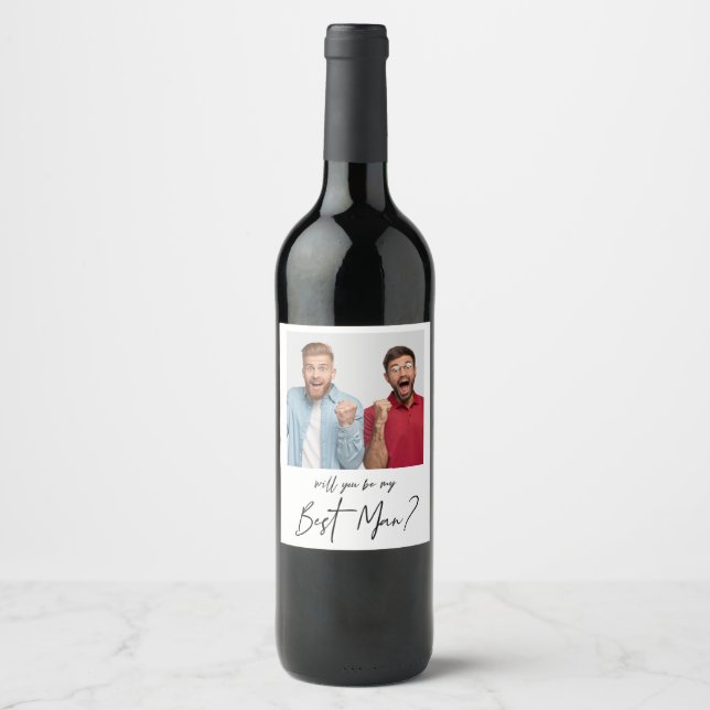 Minimalist Modern Photo Best Man Proposal Wine Label (Front)