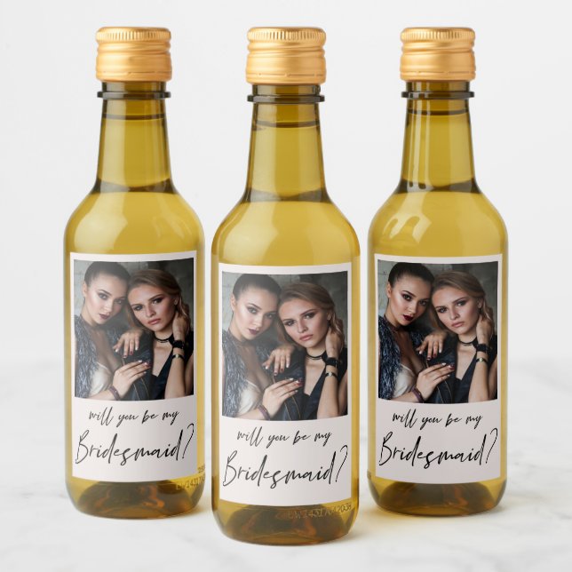 Minimalist Modern Photo Bridesmaid Proposal  Wine Label (Bottles)