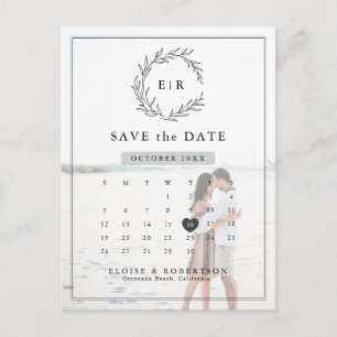 Minimalist Modern Photo Calendar QR Save the Date Postcard