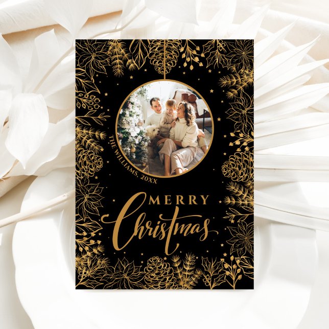 Minimalist Modern Photo Christmas Black Holiday Card (Creator Uploaded)