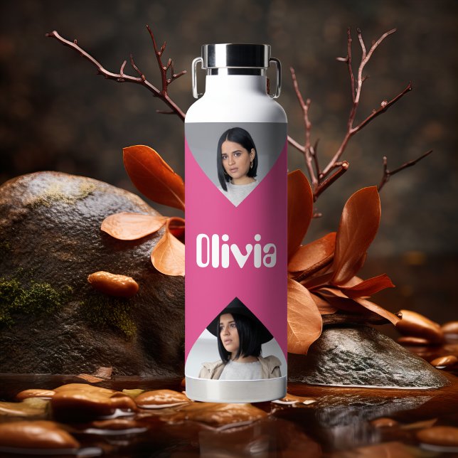 Minimalist Modern Photo Collage Personalised Water Bottle (Creator Uploaded)