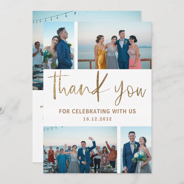 Minimalist Modern Photo Collage Thank you Wedding (Front/Back)