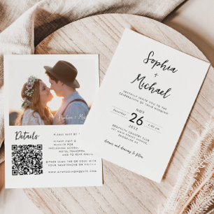 Minimalist Modern Photo Details QR Website Wedding Invitation