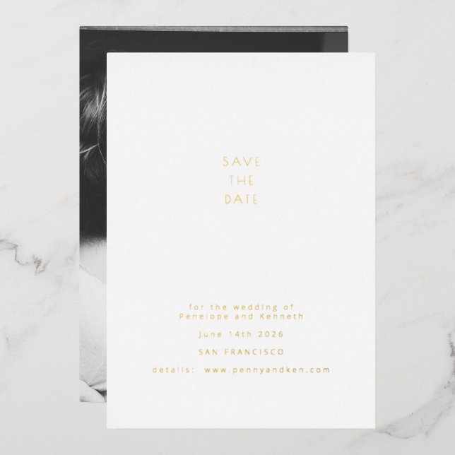 Minimalist Modern Photo Elegant Save the Date Gold (Front/Back)