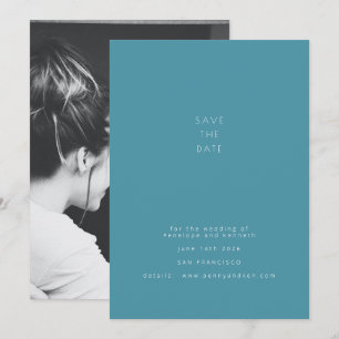 Minimalist Modern Photo Elegant Teal Blue Wedding Save The Date
