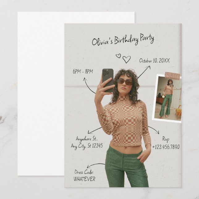 Minimalist Modern photo Fashion Moodboard Birthday Invitation (Front/Back)