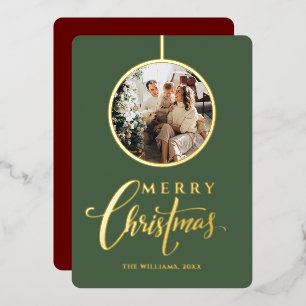 Minimalist Modern Photo gold Christmas  Foil Holiday Card
