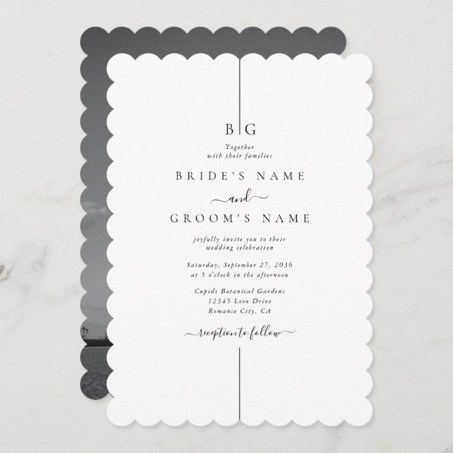 Minimalist Modern Photo Inline Monogram Wedding Invitation (Front/Back)