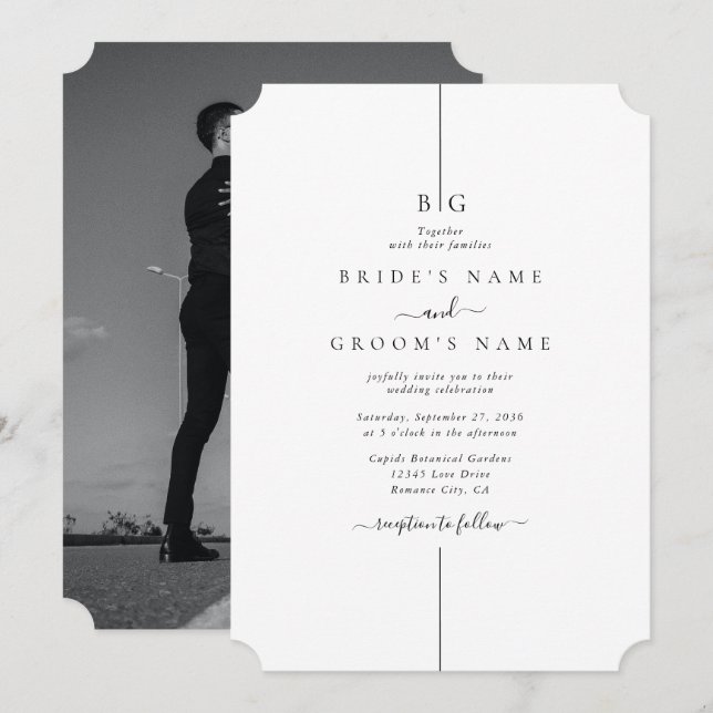 Minimalist Modern Photo Inline Monogram Wedding Invitation (Front/Back)