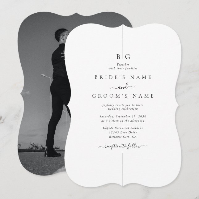 Minimalist Modern Photo Inline Monogram Wedding Invitation (Front/Back)